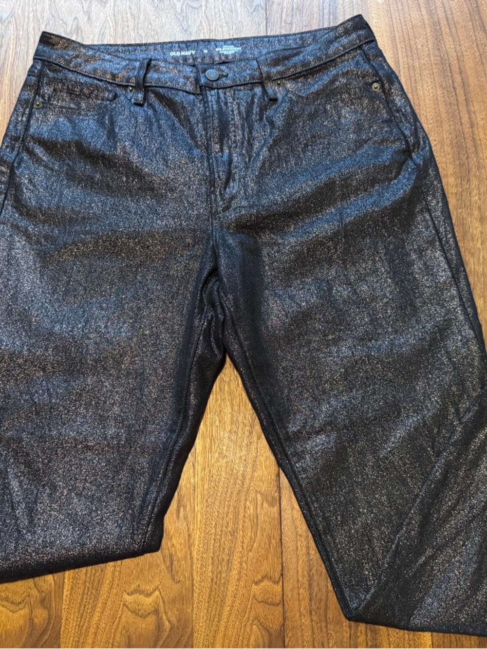 Old Navy Metallic Dark Shine Ankle/crop Jeans NWOT size 12 High Rise OG Straight
